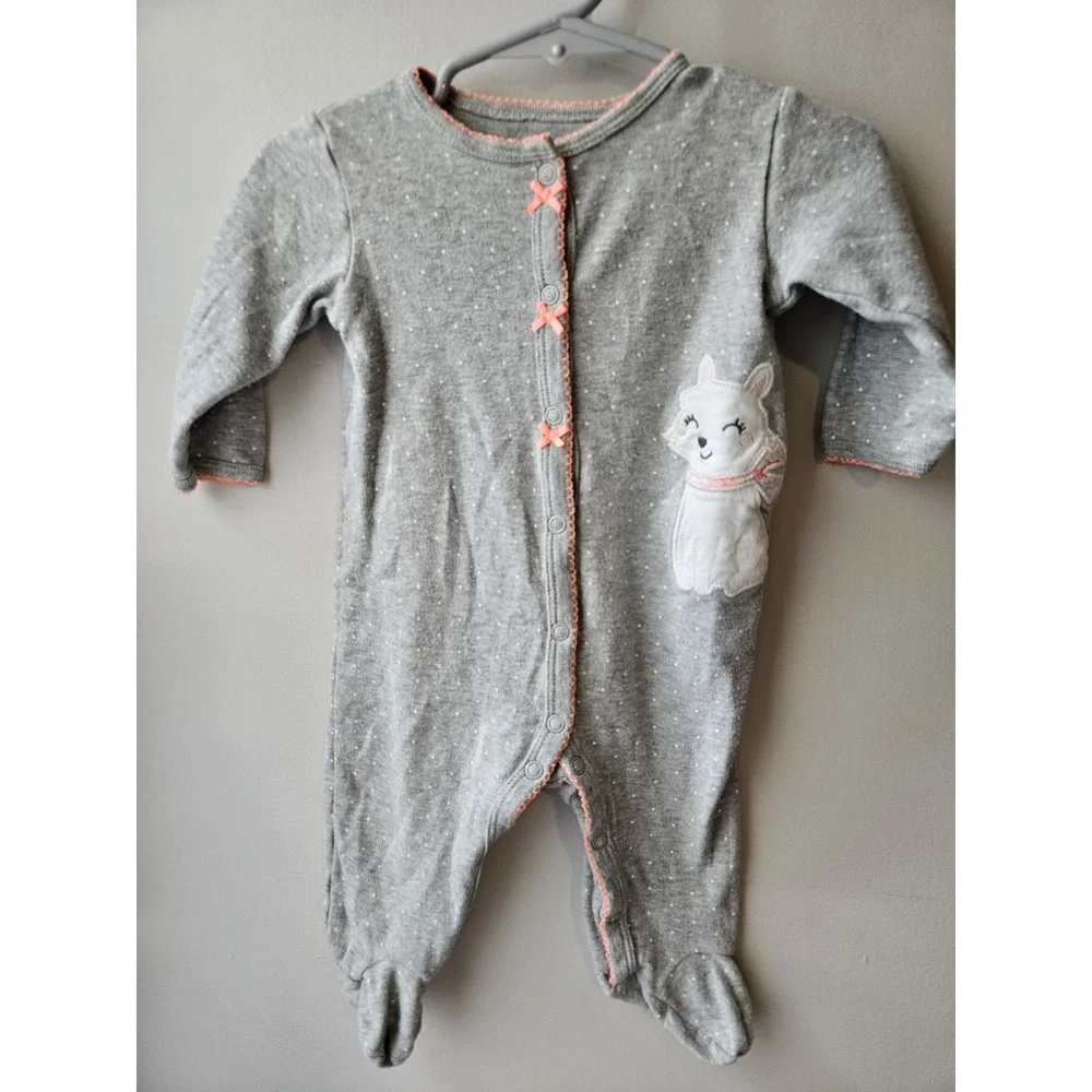 Carter's Baby Girl Size‎ 6 Months 100% Cotton Gray & White Kitten Pajamas